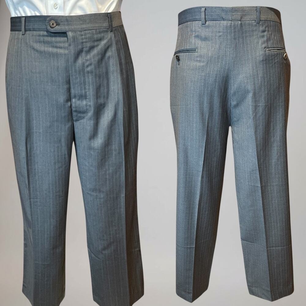 Hickey Freeman Customized 44R 38x27 Gray Ice Blue Multi-Stripe Suit 3/2 Roll - Picture 7 of 16